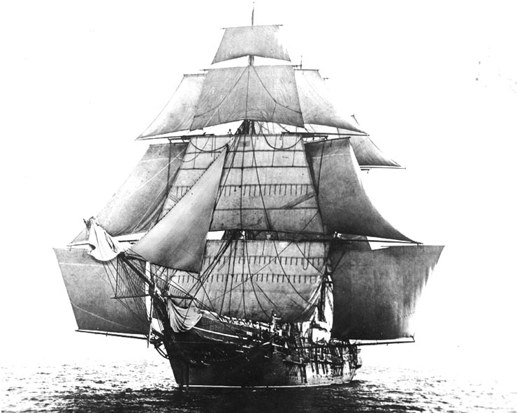 USS Monongahela with stunsails hoisted