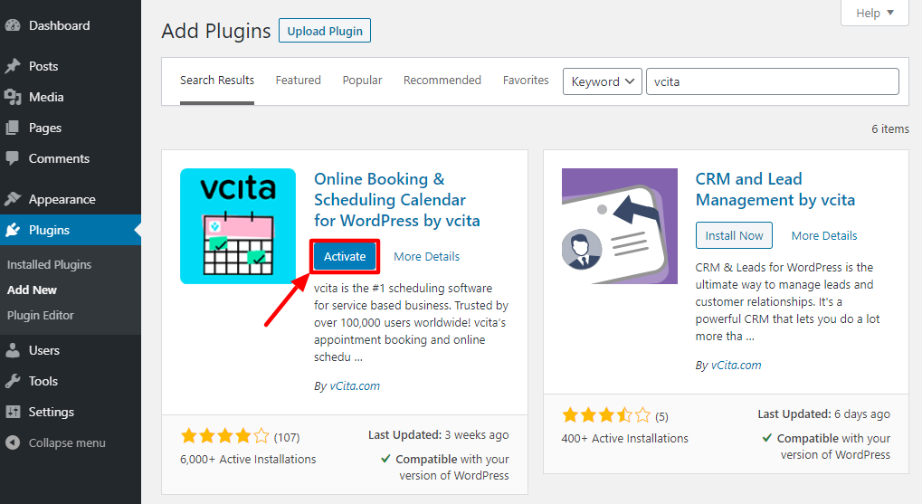 ativando o plugin vcita wordpress