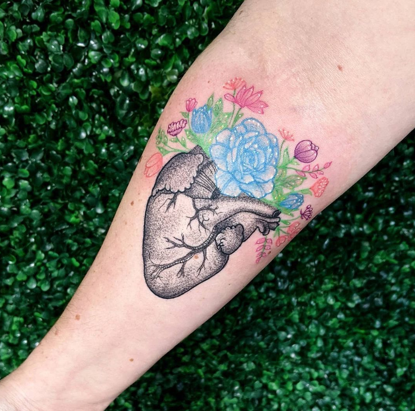 Colorful Anatomical Heart Tattoos