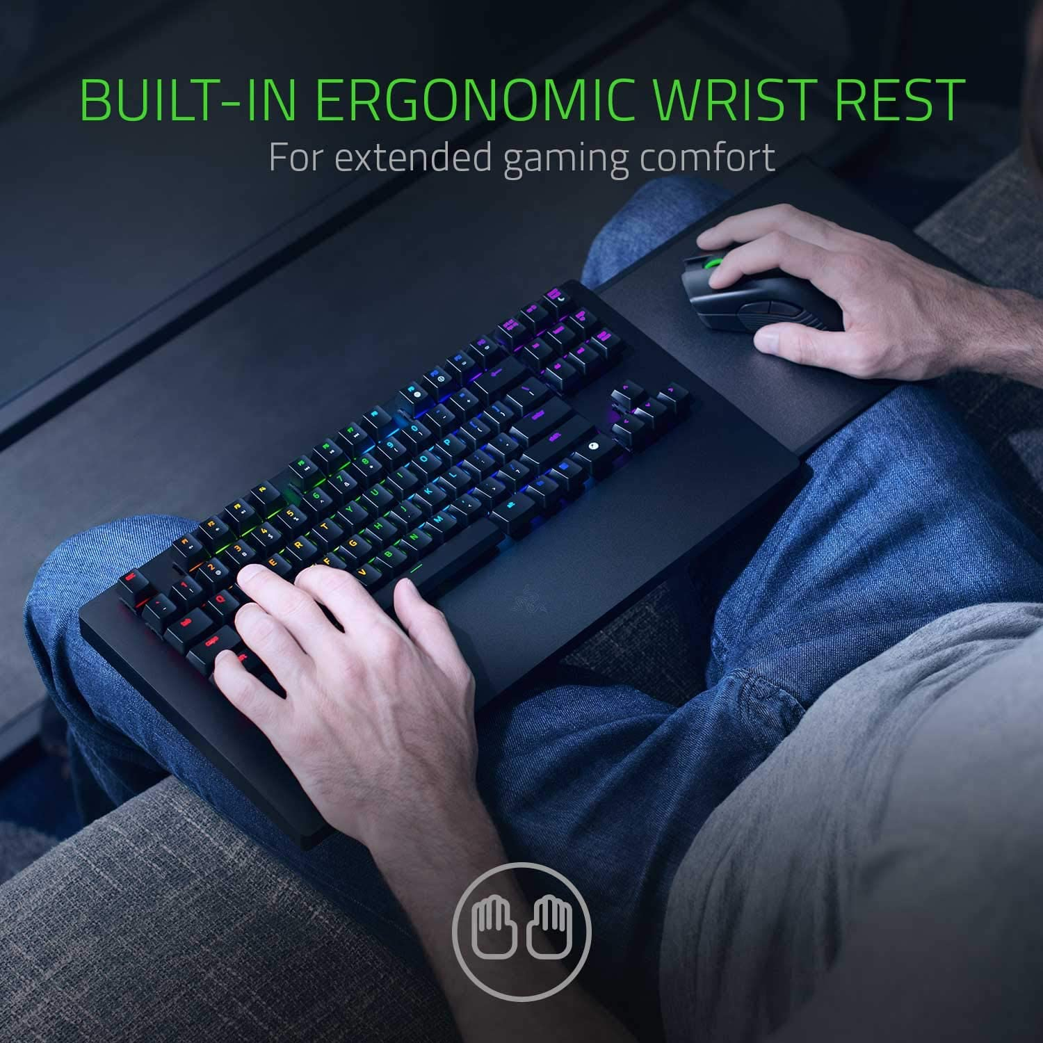 There are various benefits to using a lap keyboard like this while gaming from your sofa.