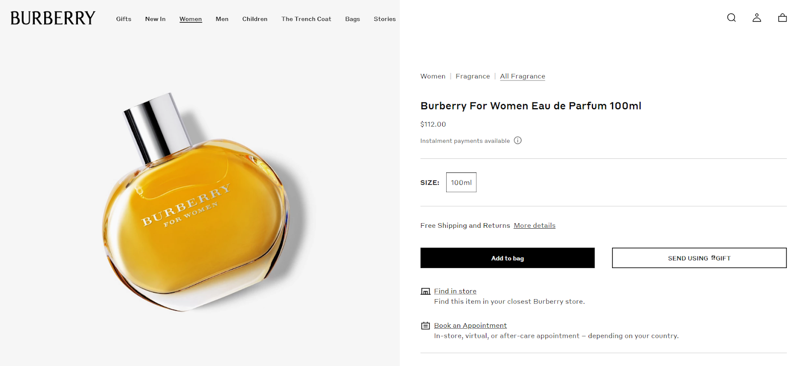 Burberry’s perfume on their own website