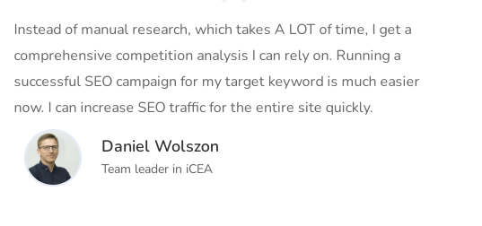Wolszon the team ledaer o iCEA share their experience with Surfer SEO in the above words.