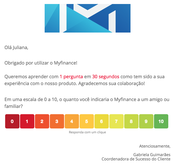 Exemplo de template de email marketind de pesquisa da MyFinance.