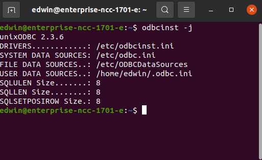 ODBC Driver Manager configuration using odbcinst command line tool.