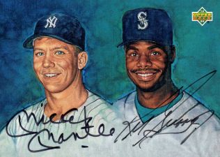 1994 Upper Deck Baseball Dual Autograph Mickey Mantle (with Ken Griffey Jr.) #GM1