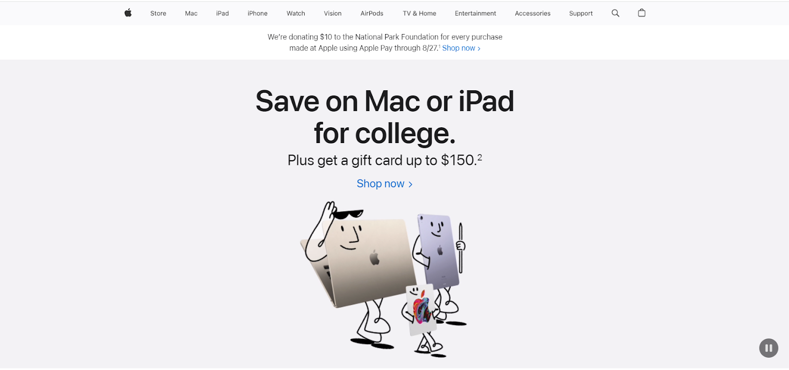 A screenshot of Apple's website