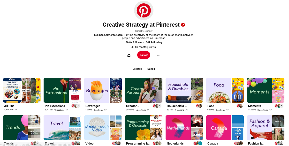 creative strategy account on pinterest