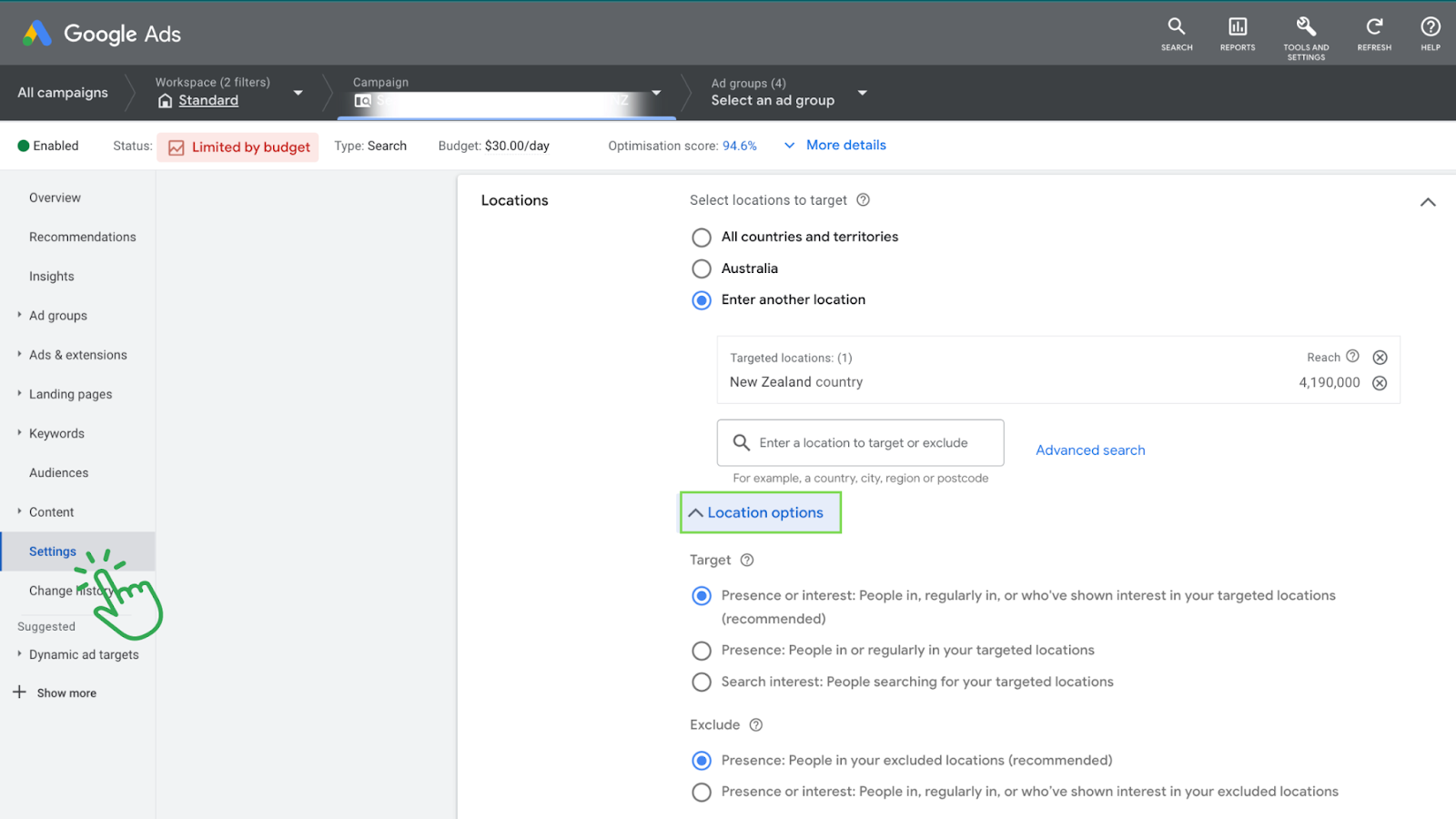 Google ads location targeting options