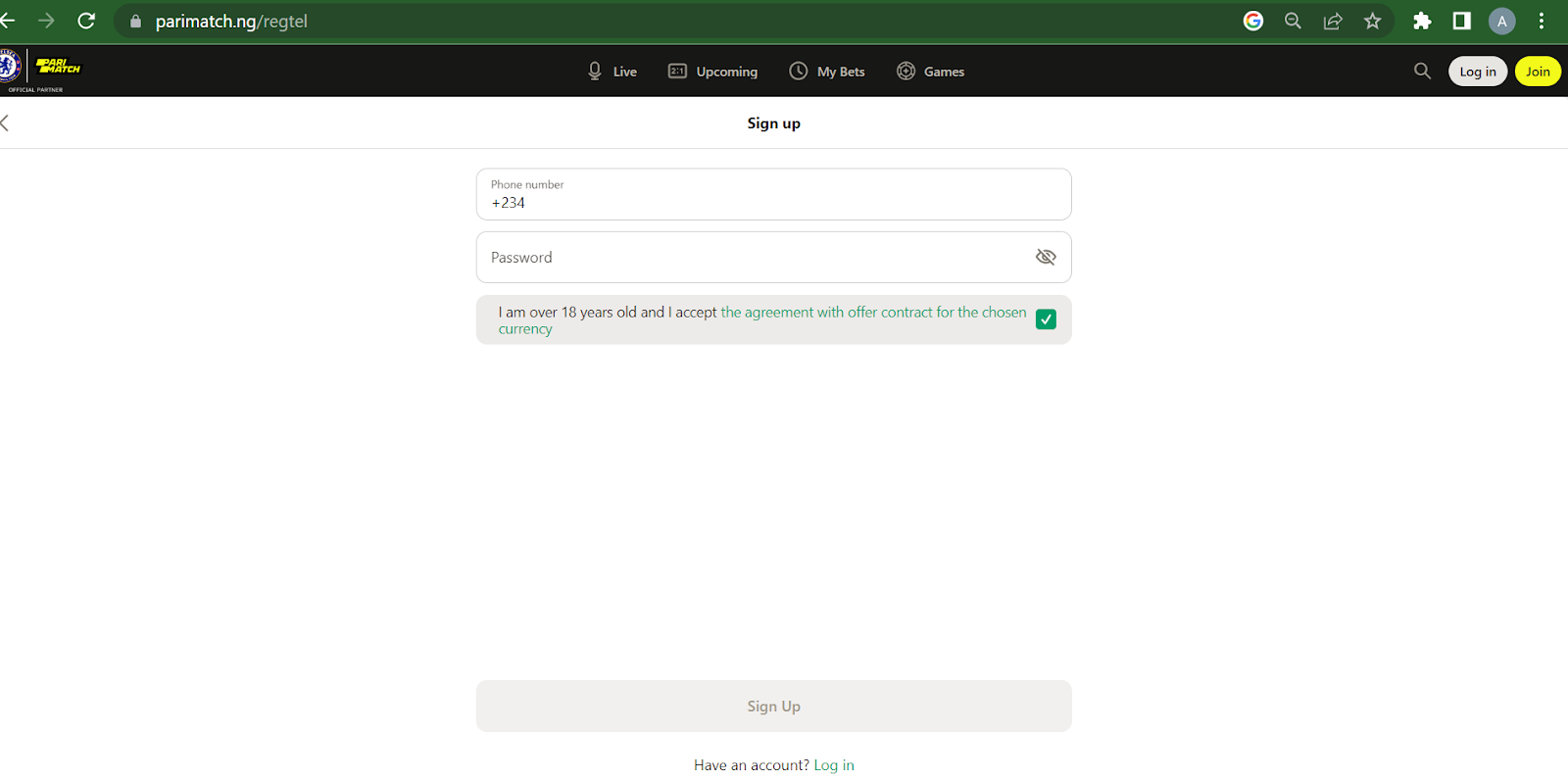 Signup page