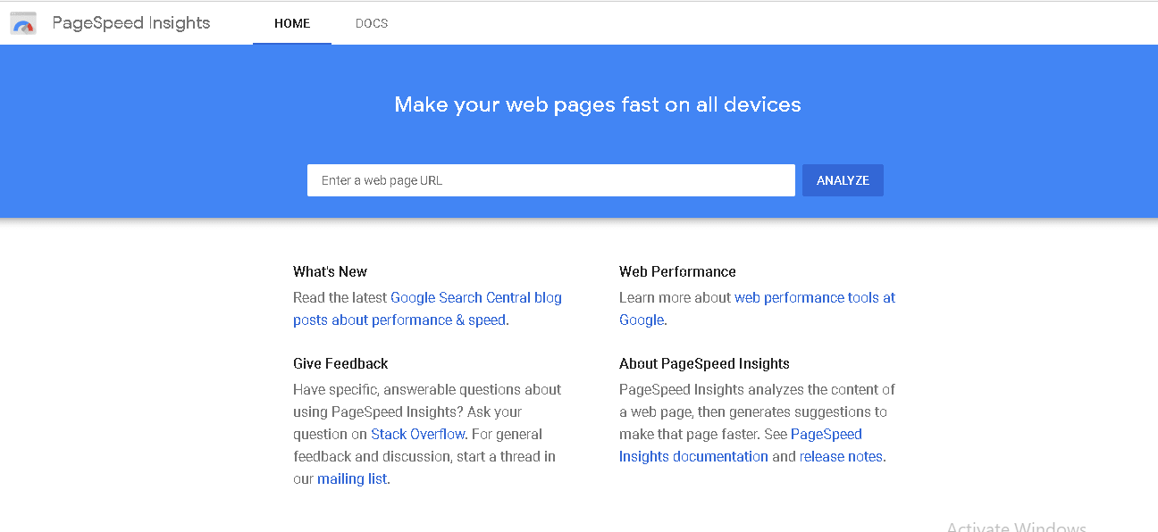 Google PageSpeed Insight tool