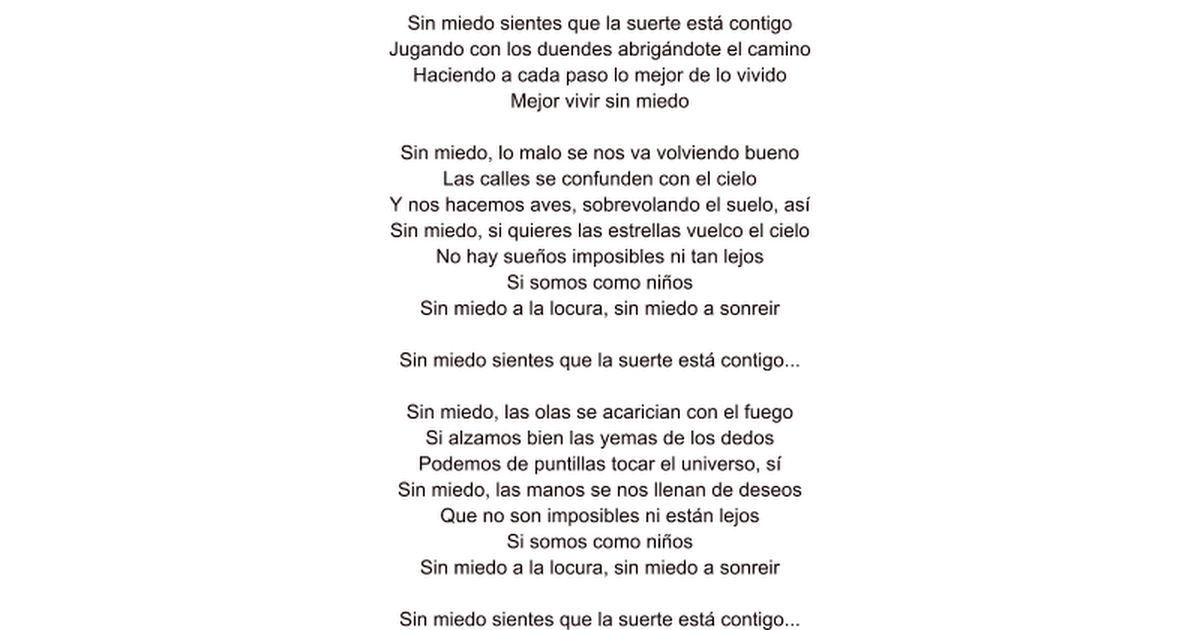 Letra de Sin miedo de Rosana - Google Docs