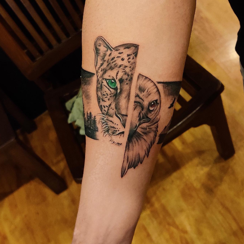 Eagle & Cheetah Faces Armband Tattoos Men Women