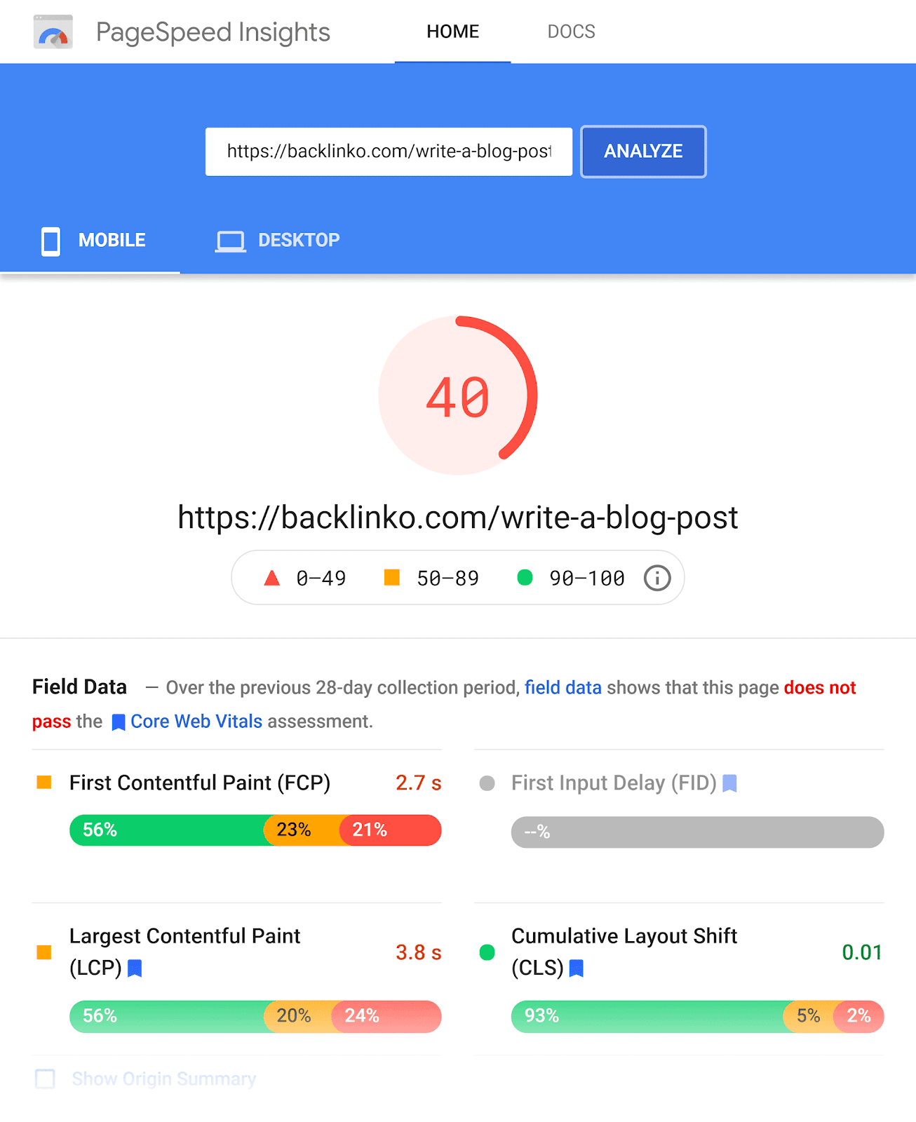 Google PageSpeed Insights – Backlinko – Results