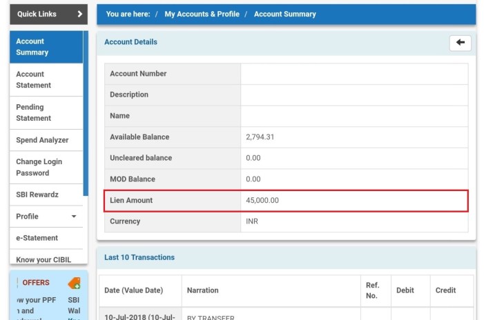 Lien Amount SBI : Meaning And How to clear lien amount ? 2
