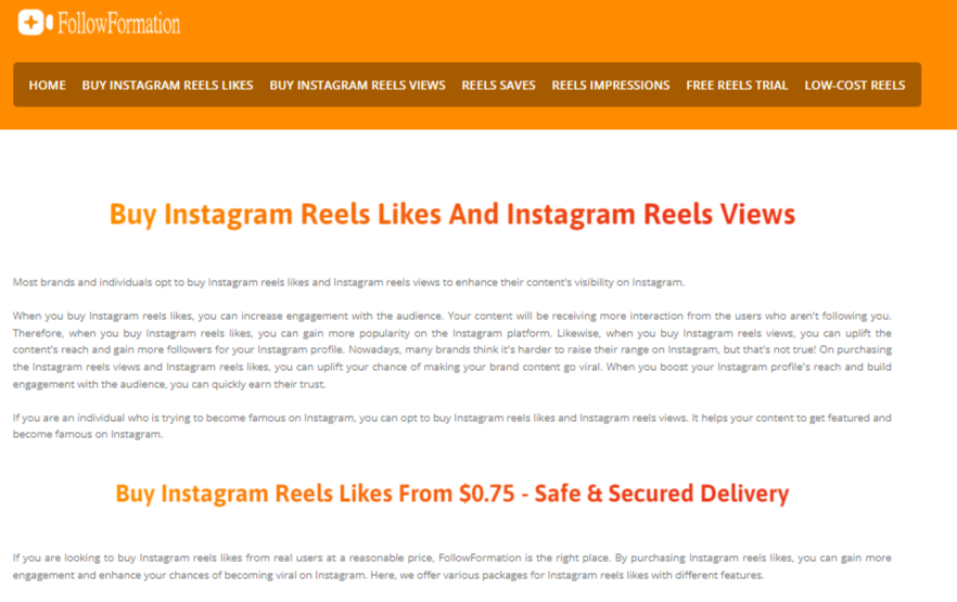 Follow Formation website to buy Instagram Reel views and likes