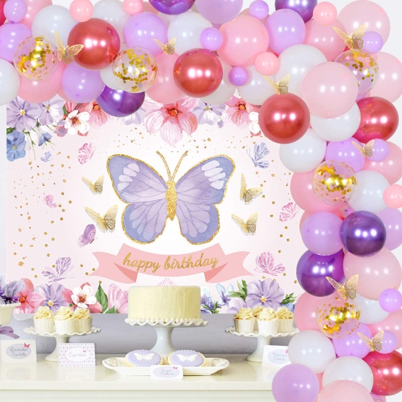 Butterfly Theme Balloon Decoration For Birthday Girl