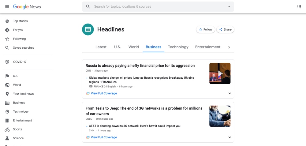 notícias do Google