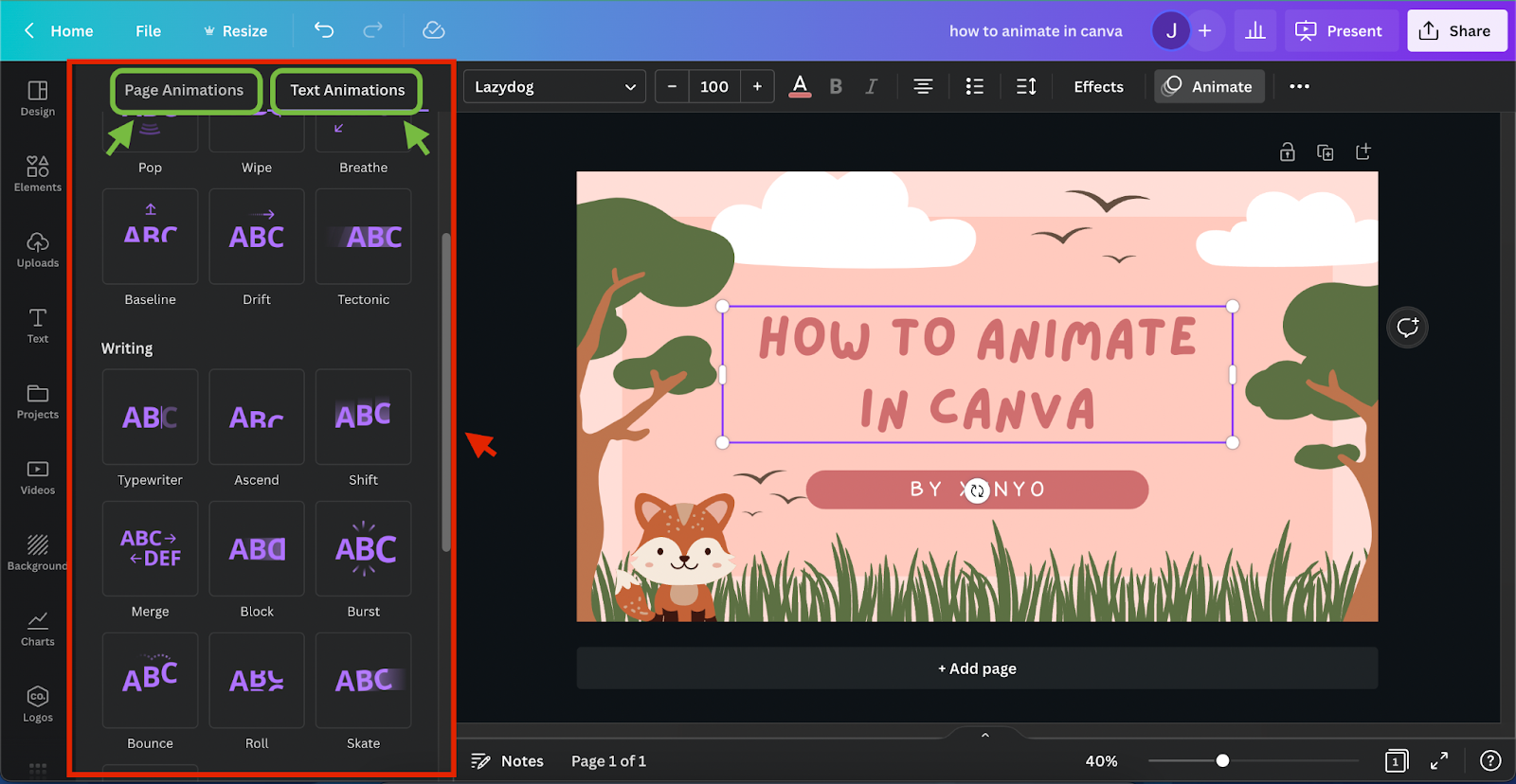 How to animate in Canva - Texts, Images, and even GIFs! | Xenyo