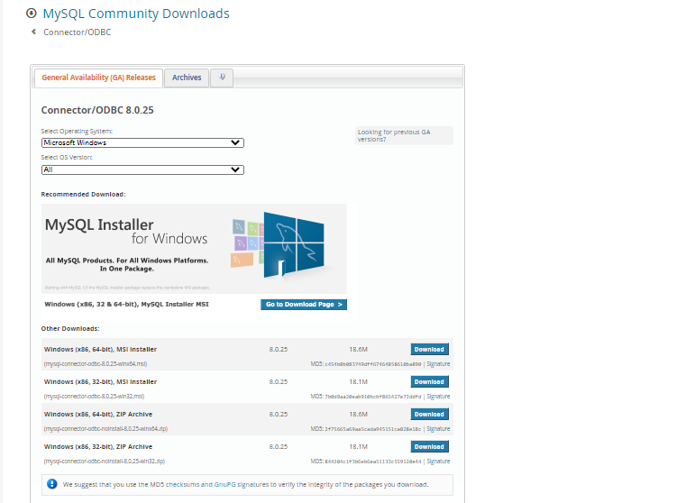 MySQL Download Procedure