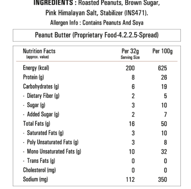 nutritional values of MYFITNESS PEANUT BUTTER CRUNCH 510g