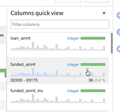 columns quick view in Dataiku