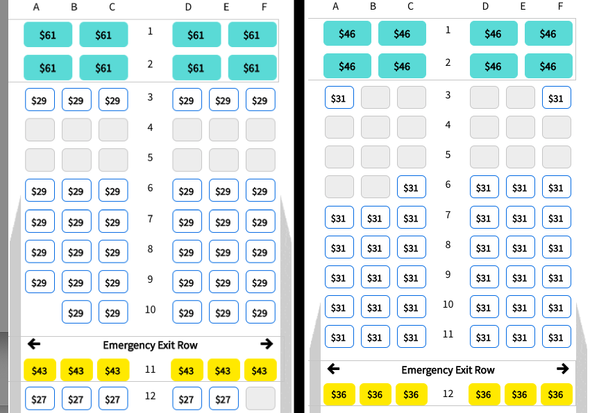 sample pricing for spirit flight seats