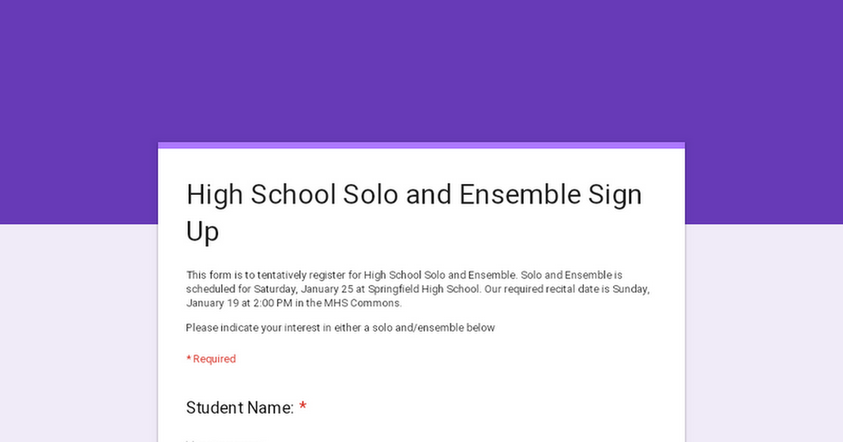 High School Solo and Ensemble Sign Up