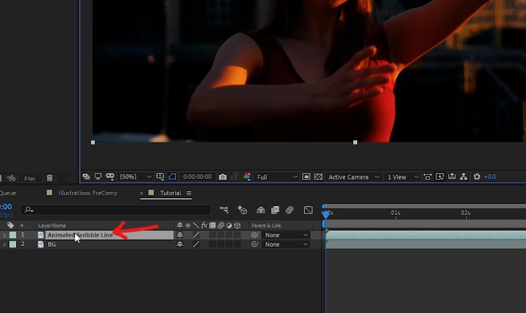 Click on animated scribble line layer to start painting on blithe analogy