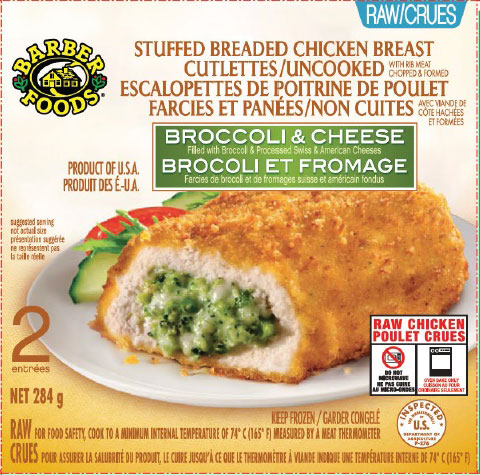 Barber Foods brand Stuffed Breaded Chicken Breast Cutlettes/Uncooked – Broccoli and Cheese - 284 grams