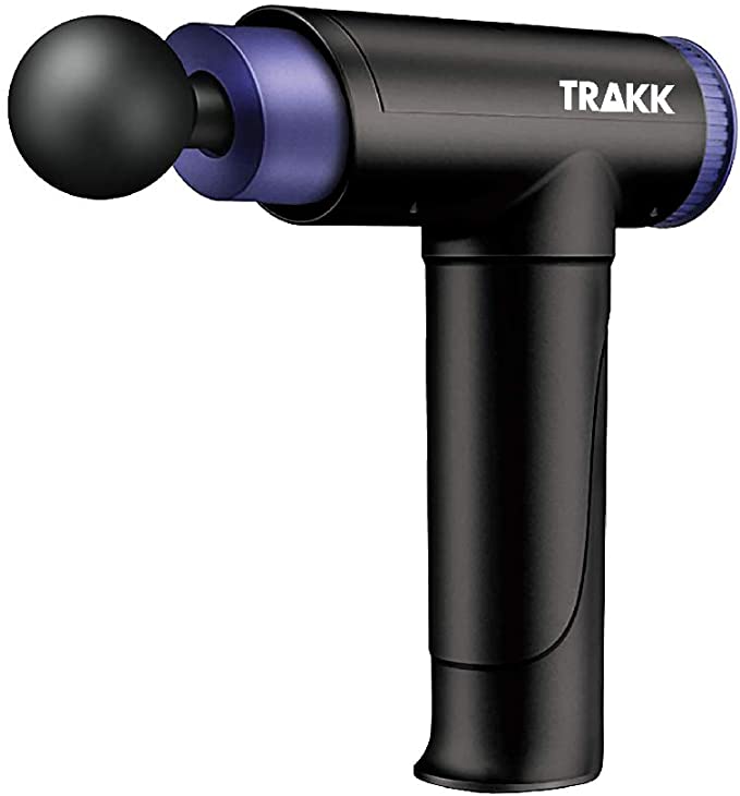 TRAKK SPORT Deep Tissue Handheld Athlete Massage Gun with 4 Speeds, 4 Head Attachments, and Rechargeable Battery for Sore and Tense Muscle Relaxation Black