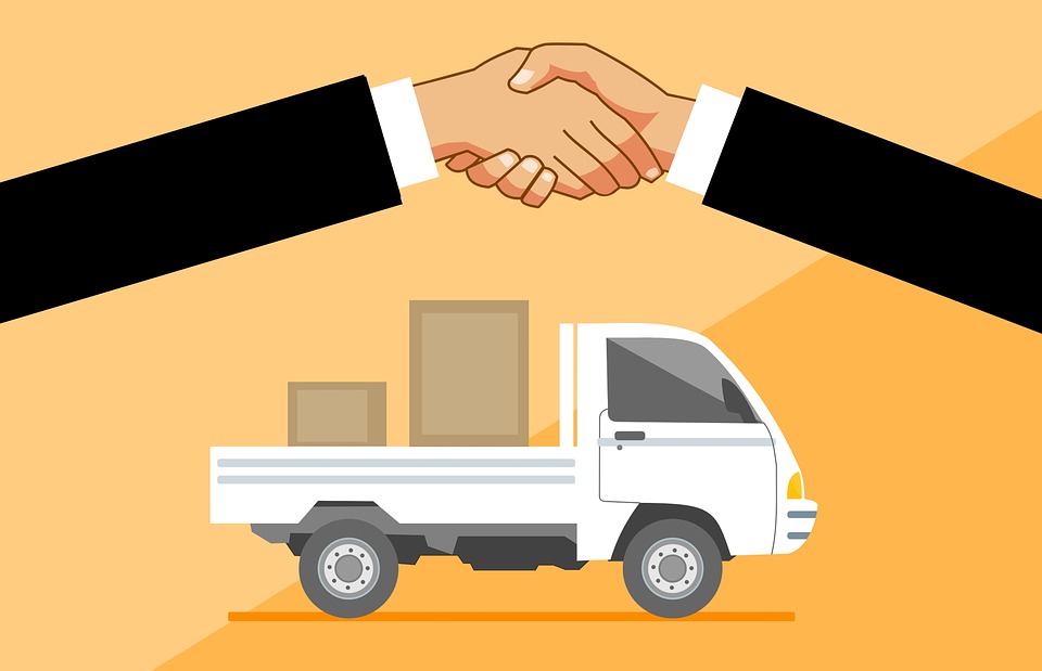 Delivery, Truck, Handshake, Concept, Service, Van