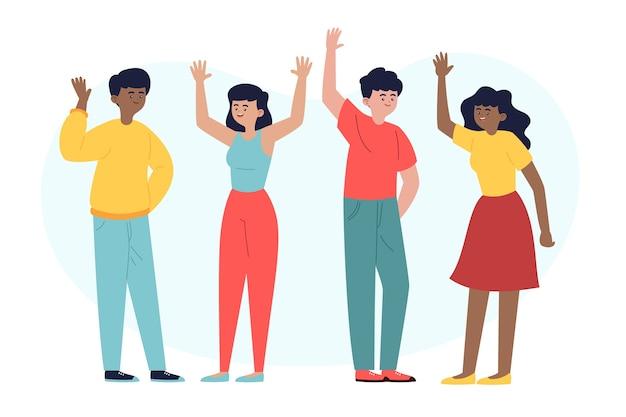 Hand drawn flat design people waving illustration Free Vector