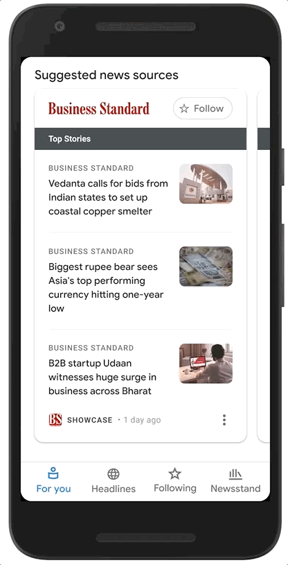 Examples of how News Showcase will look with the content of some of our news partners in India