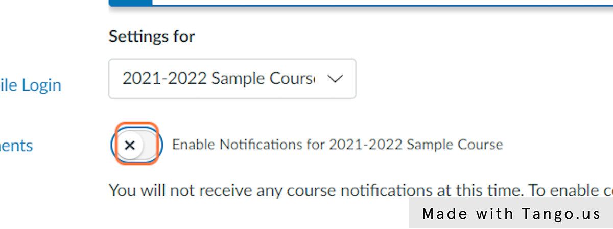 Uncheck Enable Notifications for 2021-2022 Sample Course