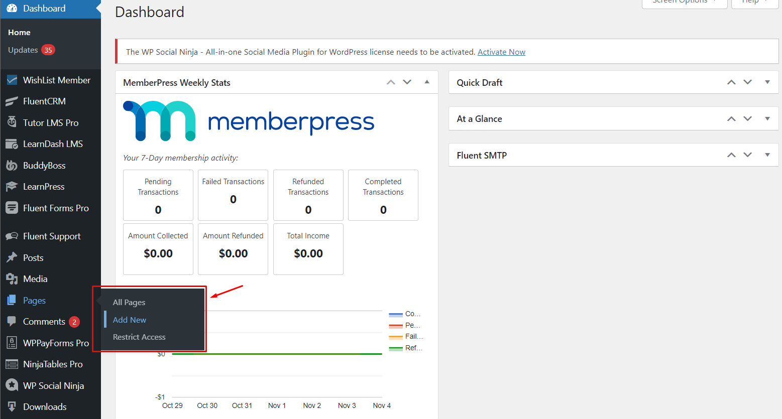 WP Social Ninja dashboard