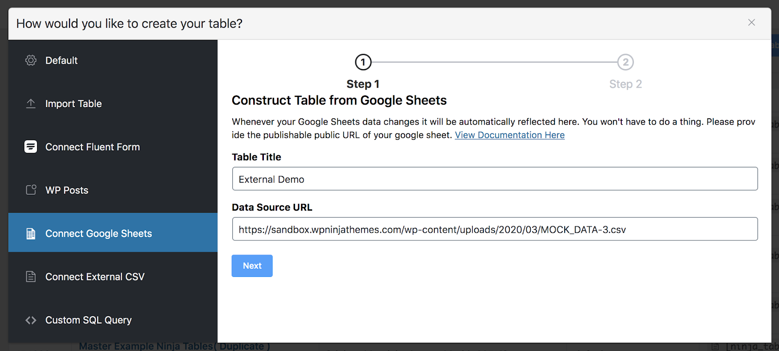 How to create tables with Google Sheets data