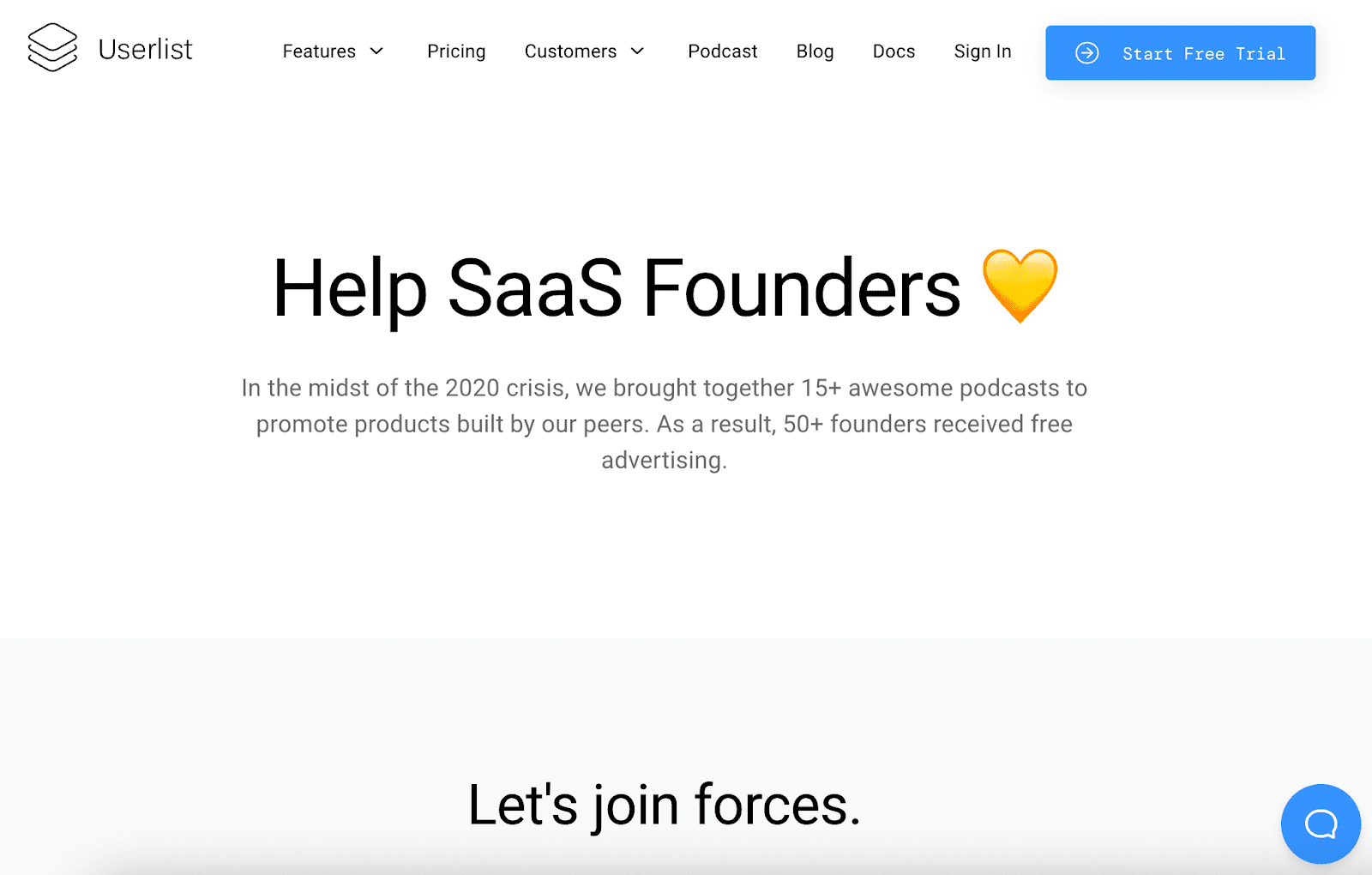 Userlist's Help Founders Campaign