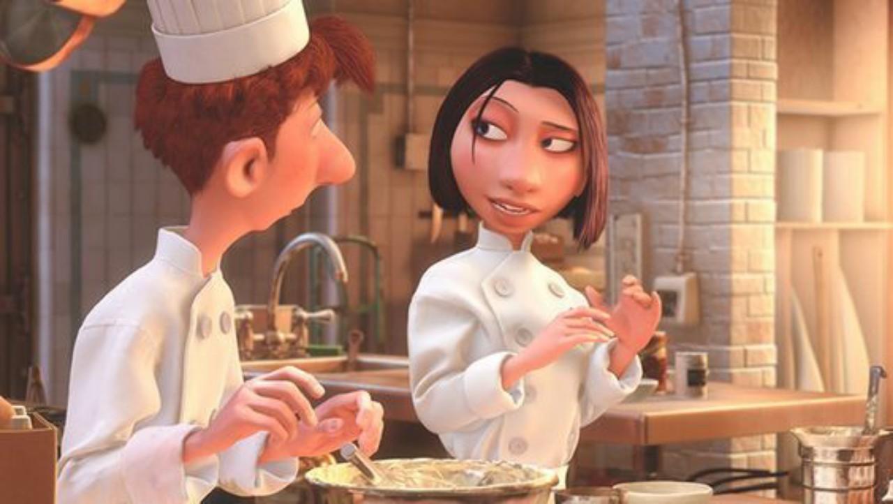 Colette teaches Linguini how to cook