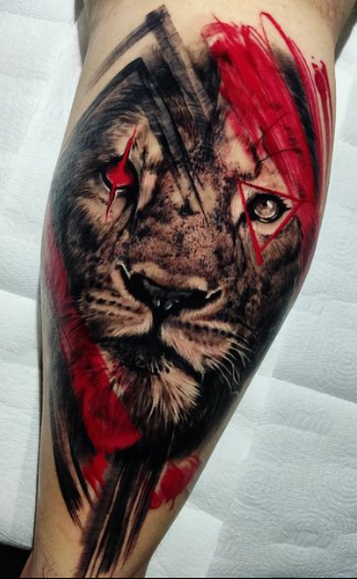 Lion Trash Polka Tattoo