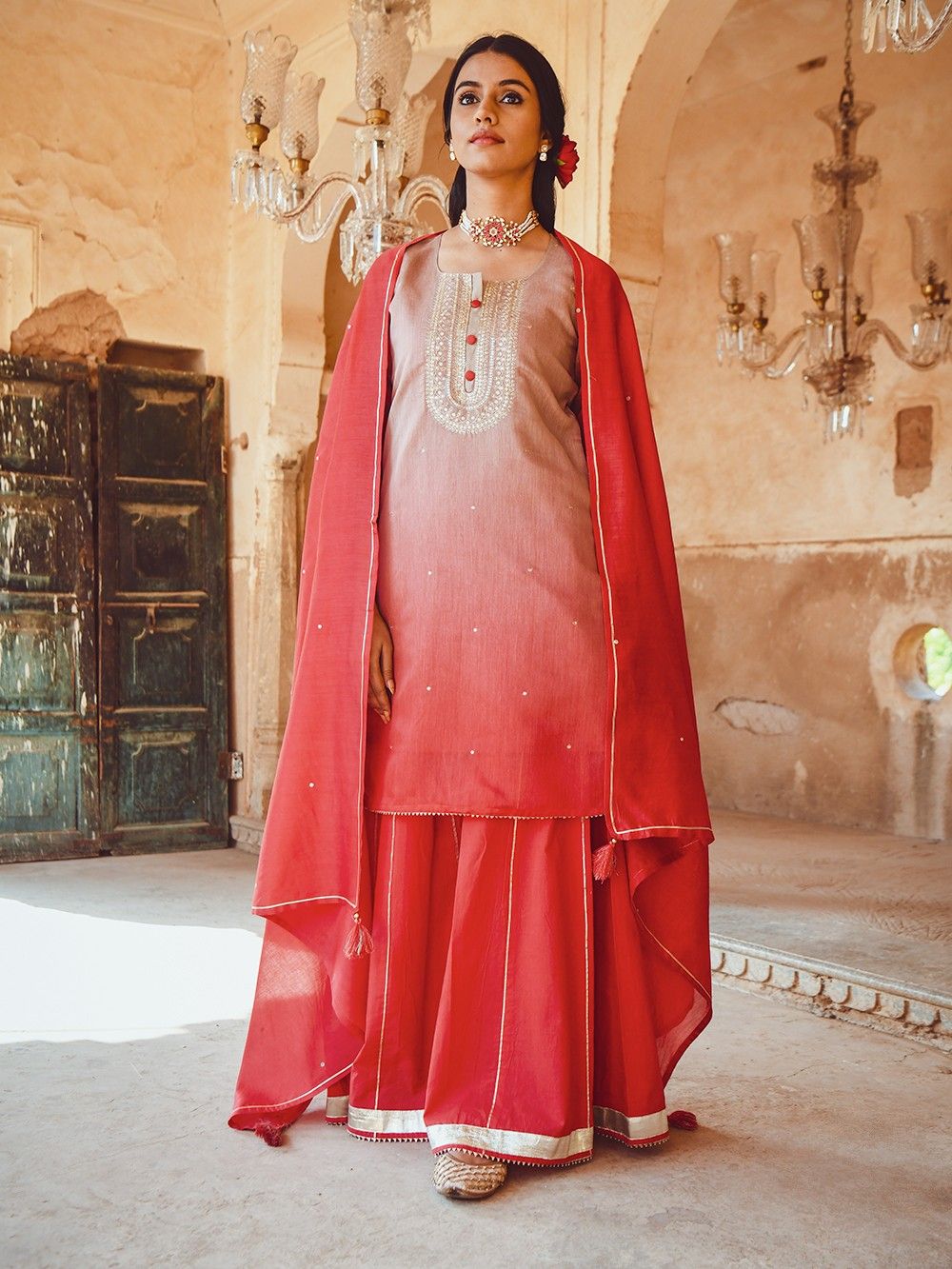 the loom - Red Chanderi Kurta 