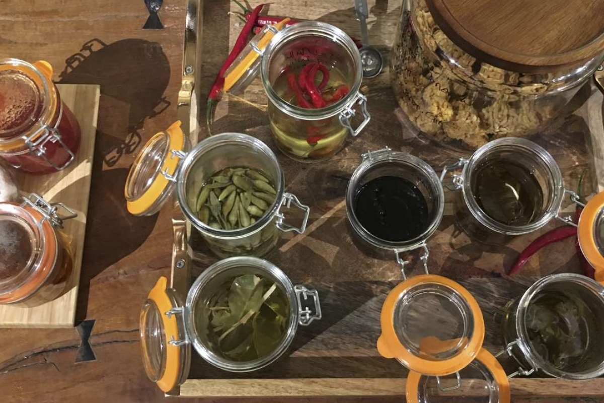 Chillies and leaves infused for cocktails by Singapore’s Mamakan art collective.