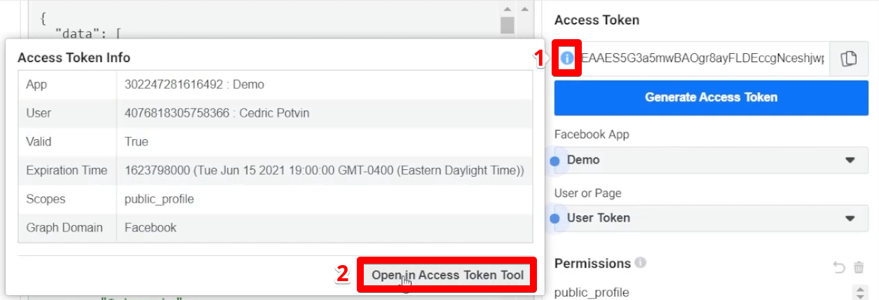 Open in access token tool to create extended access token