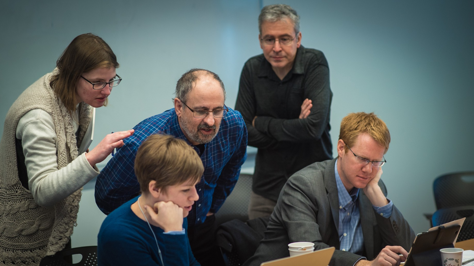 PHOTO: Eglė at the WeCureALZ (later renamed to EyesOnALZ) “All Hands” kickoff meeting at Cornell University on March 2, 2016.  Clockwise from top-left: Eglė Marija Ramanauskaitė (Human Computation Institute), Robert Lettieri (U.C. Berkeley), Pietro Michelucci (Human Computation Institute), Guy Eakin (BrightFocus Foundation), Amy Robinson Sterling (EyeWire).