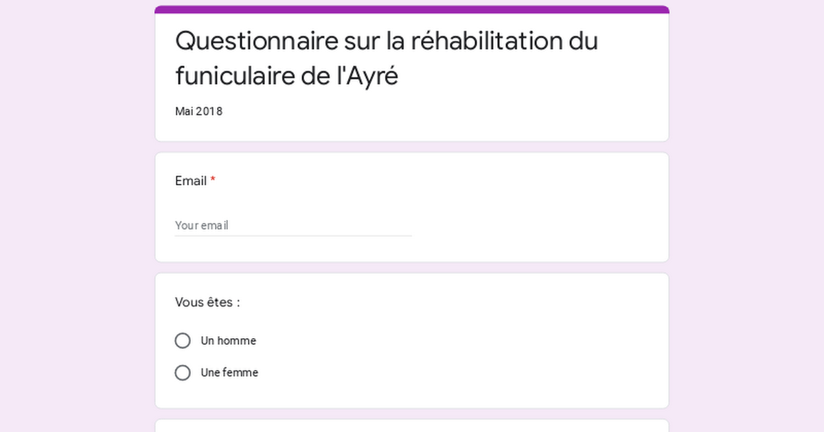 Questionnaire sur la rÃ©habilitation du funiculaire de l'AyrÃ© 