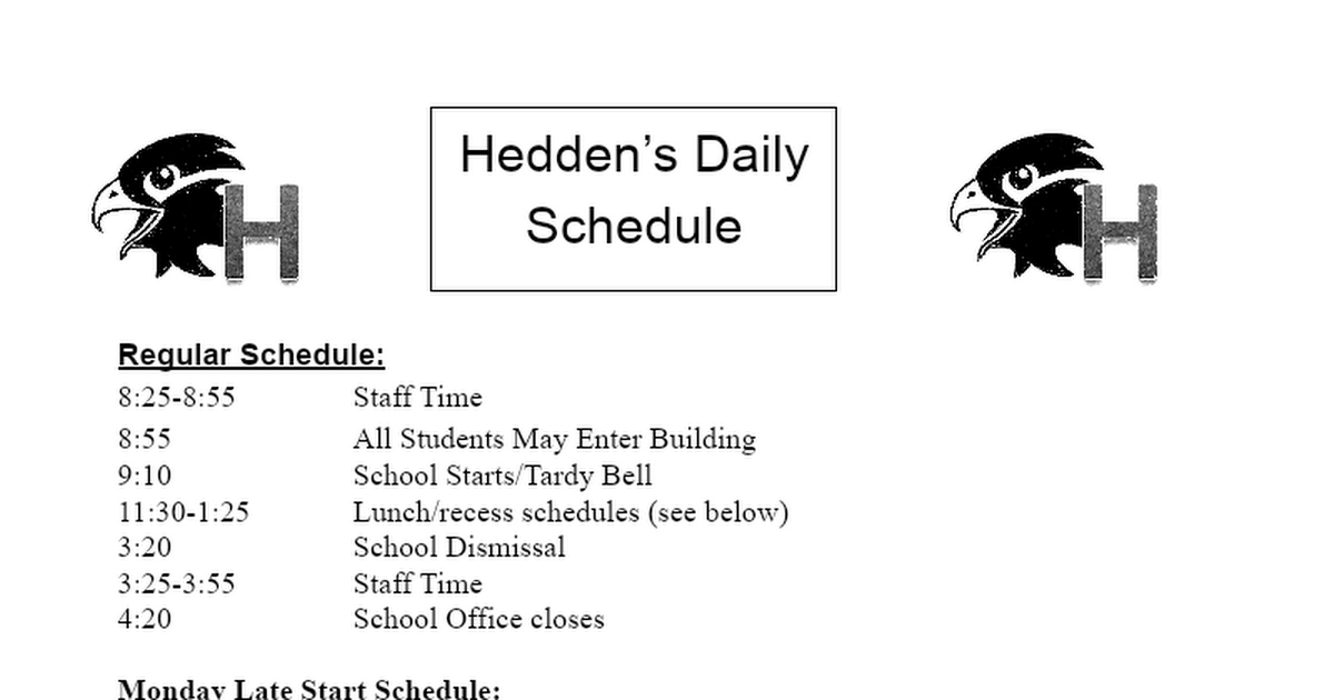 Hedden's Daily Schedule '22-'23
