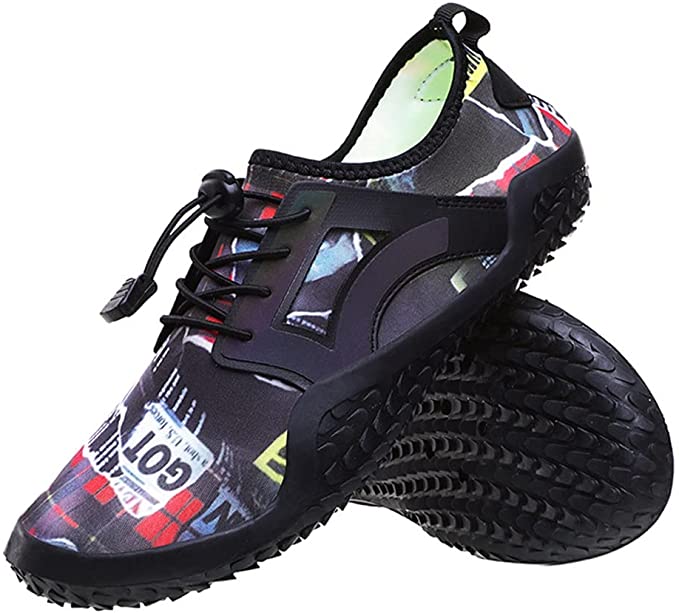 YMXDHZ Summer Quick-Drying Water Shoes Breathable Wading Shoes Outdoor Beach Shoes Treadmill Shoes Hiking Shoes (Color : Black Flowers, Size : 47)