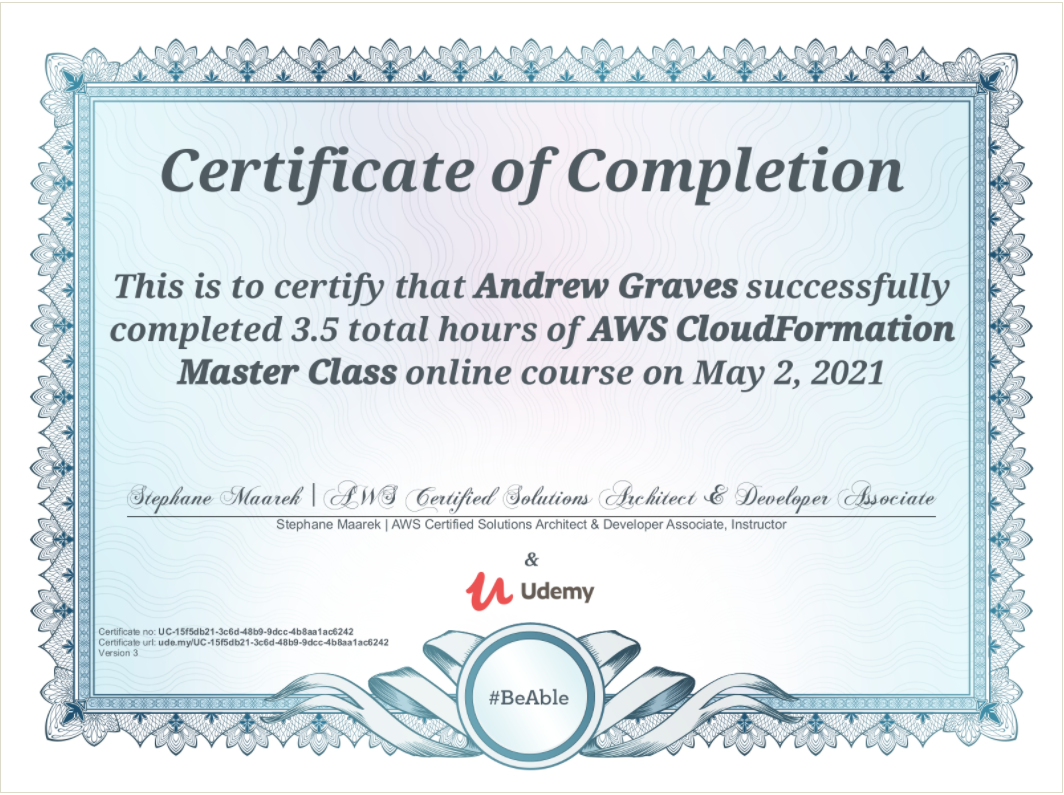 Certificate of Completion of Andrew Graves