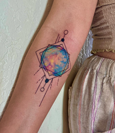 Multicolor Mercury Planet Tattoo 
