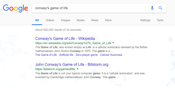 Google Easter egg: Conways game of life