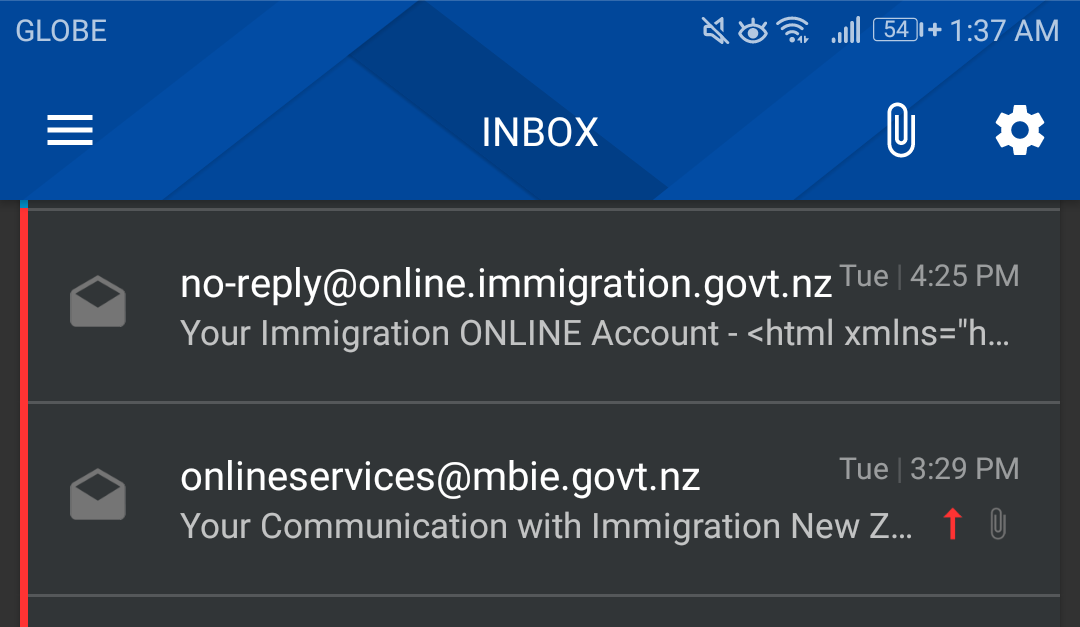 New Zealand Visitor Visa Application - Email Notification